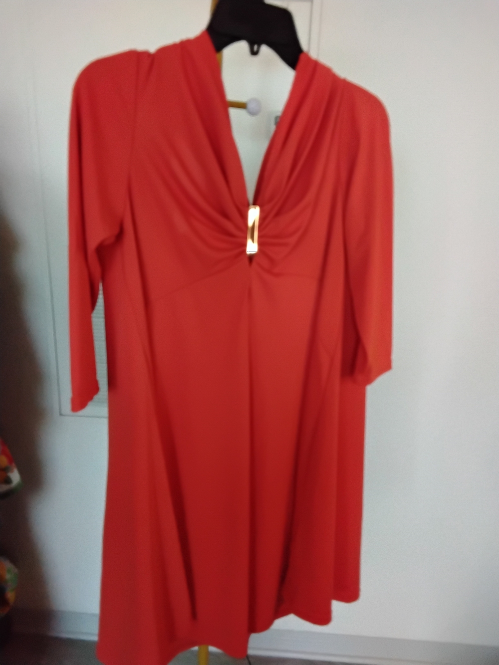 ASOS Orange Red V-Neck Long Sleeve Dress with Gold Accent